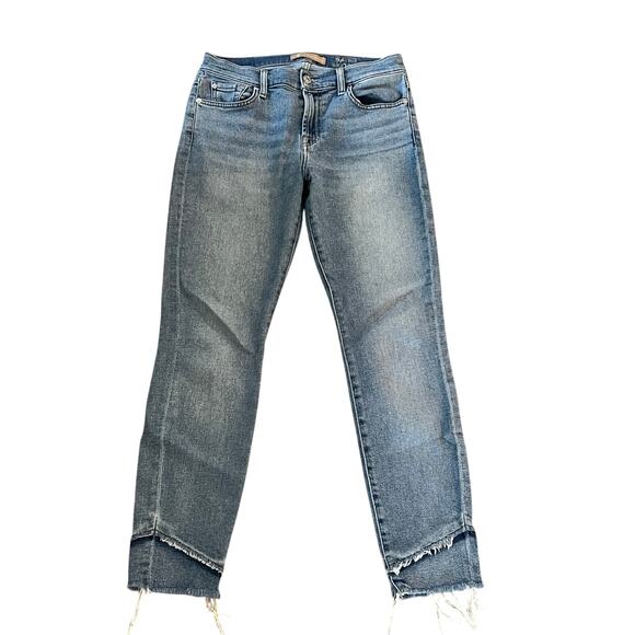 7 For All Mankind Luxe Vintage The Ankle Skinny Jeans Women’s 28 Blue Raw Hem - Picture 1 of 5